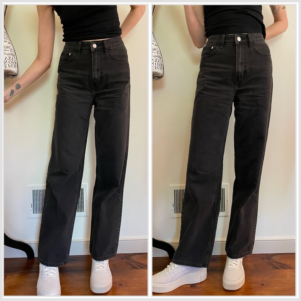 H&M washed black wide leg jeans